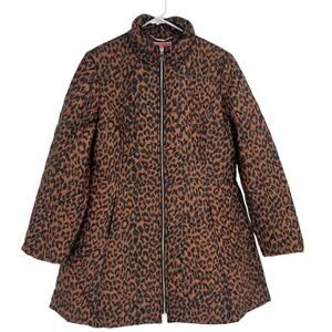 Kate Spade Animal Print Quilted Puffer Jacket Front Pockets Gold Zipper Large